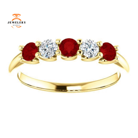 14KT GOLD 0.48 CTW RUBY & 0.20 CTW DIAMOND 5 STONE BAND - Image 12