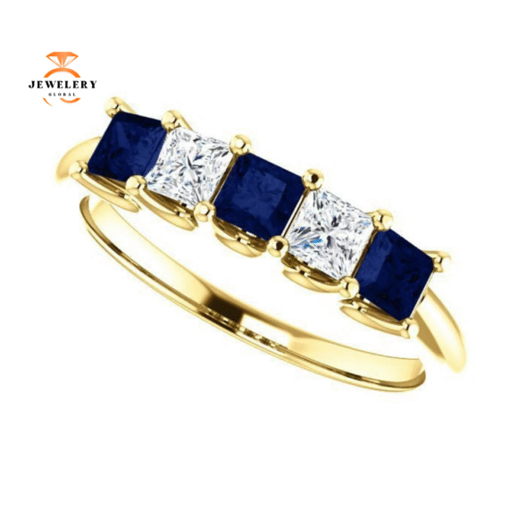 14KT GOLD 0.60 CTW SAPPHIRE & 0.33 CTW DIAMOND SQUARE 5 STONE BAND - Image 11