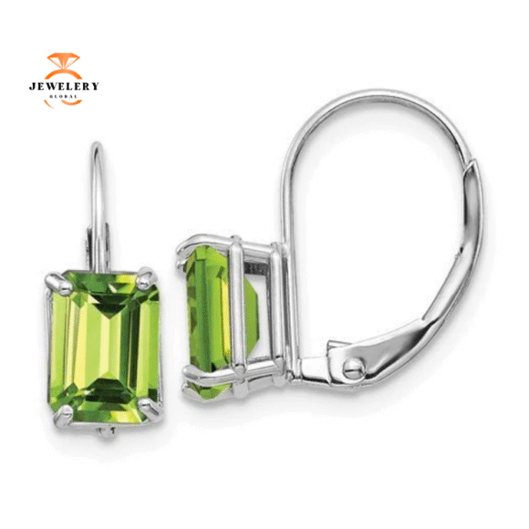 14KT GOLD 2.00 CTW EMERALD PERIDOT LEVERBACK EARRINGS