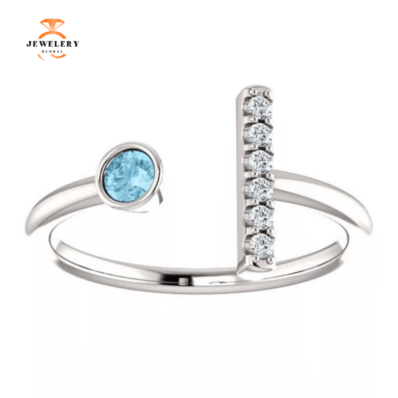 14KT GOLD 0.10 CT AQUAMARINE & .06 CTW DIAMOND BAR RING - Image 5