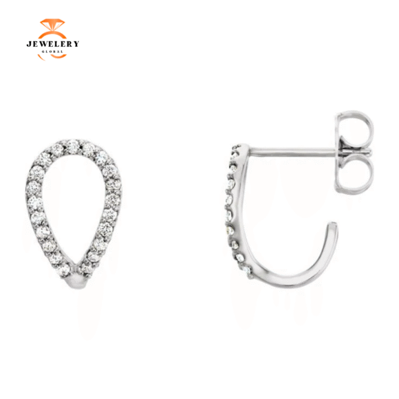 14KT GOLD 0.20CTW DIAMOND GEOMETRIC J-HOOP EARRINGS - Image 2