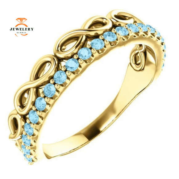 14KT GOLD 0.35 CTW AQUAMARINE INFINITY STACKABLE RING - Image 9