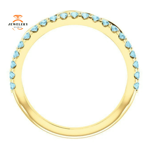 14KT GOLD 0.35 CTW AQUAMARINE INFINITY STACKABLE RING - Image 10