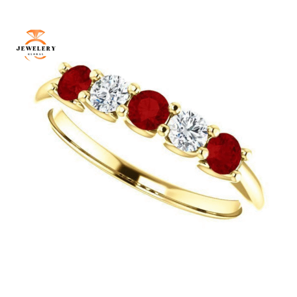 14KT GOLD 0.48 CTW RUBY & 0.20 CTW DIAMOND 5 STONE BAND - Image 13