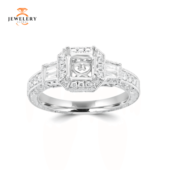 14KT .58 CTW Diamond Halo Setting for 1 CT Princess/Cushion