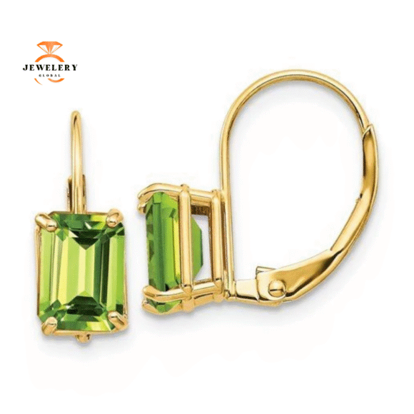 14KT GOLD 2.00 CTW EMERALD PERIDOT LEVERBACK EARRINGS - Image 3