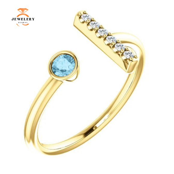14KT GOLD 0.10 CT AQUAMARINE & .06 CTW DIAMOND BAR RING - Image 4