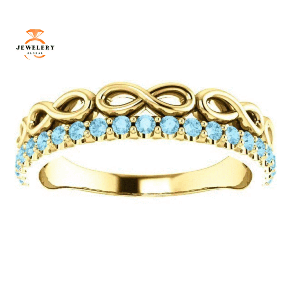 14KT GOLD 0.35 CTW AQUAMARINE INFINITY STACKABLE RING - Image 11