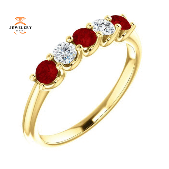 14KT GOLD 0.48 CTW RUBY & 0.20 CTW DIAMOND 5 STONE BAND - Image 14