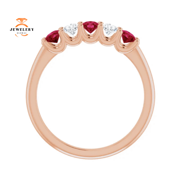 14KT GOLD 0.96 CTW RUBY & 0.50 CTW DIAMOND OVAL 5 STONE BAND - Image 2