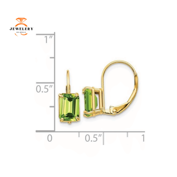 14KT GOLD 2.00 CTW EMERALD PERIDOT LEVERBACK EARRINGS - Image 4