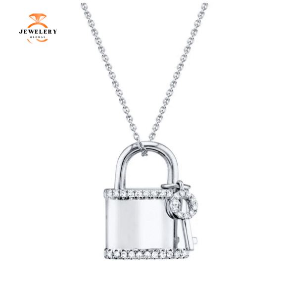 14KT GOLD 0.21 CTW DIAMOND LOCK & KEY NECKLACE - Image 3