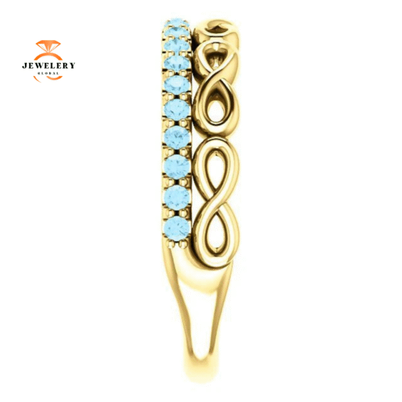 14KT GOLD 0.35 CTW AQUAMARINE INFINITY STACKABLE RING - Image 12