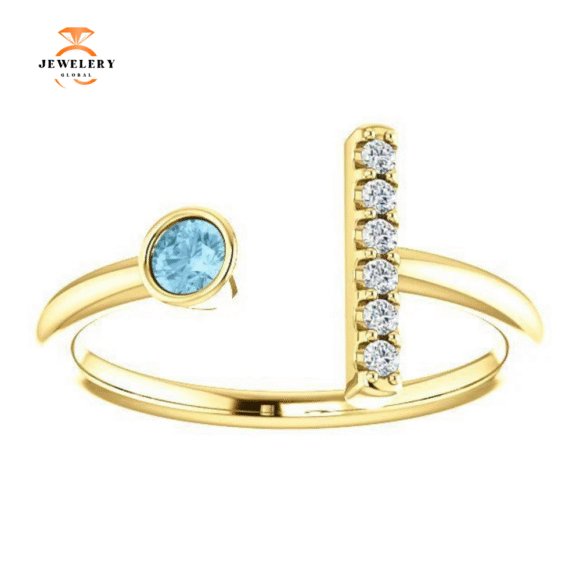 14KT GOLD 0.10 CT AQUAMARINE & .06 CTW DIAMOND BAR RING - Image 2