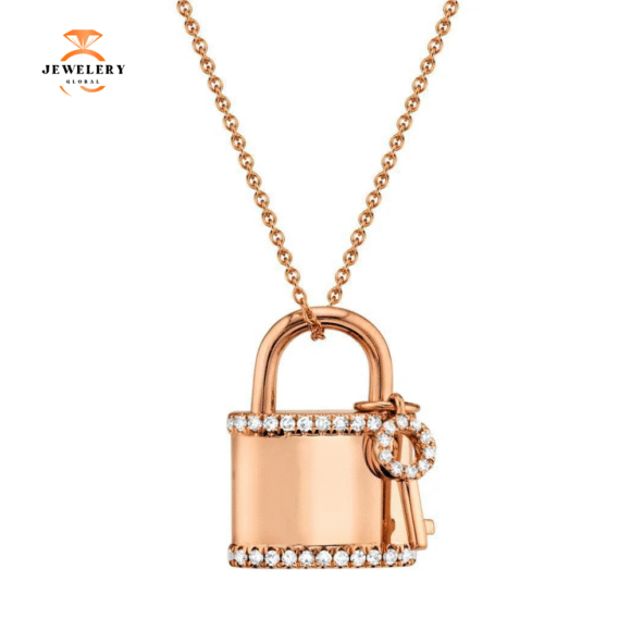 14KT GOLD 0.21 CTW DIAMOND LOCK & KEY NECKLACE - Image 2