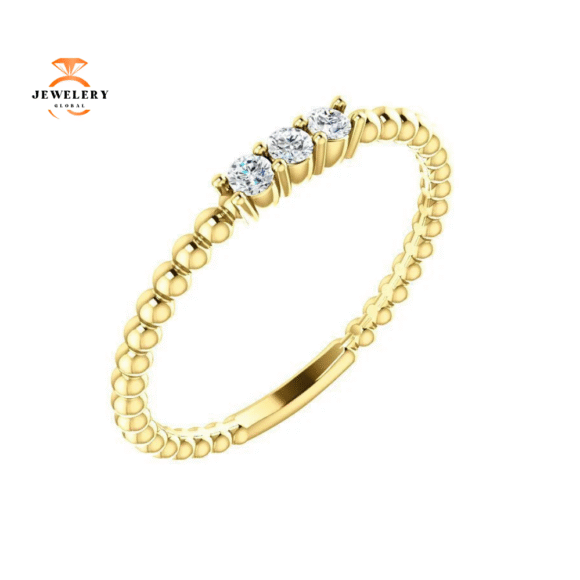 14KT GOLD 1/10 CTW DIAMOND 3 STONE BBEADED STACKABLE RING - Image 9
