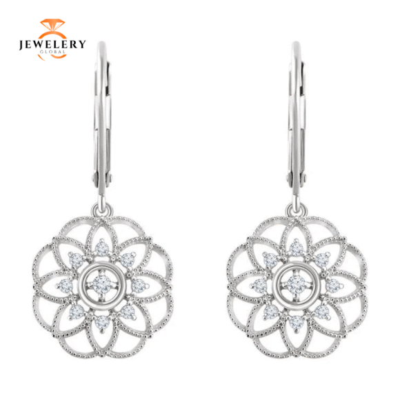 14KT 1/5 CTW DIAMOND FLOWER GRANULATED FILIGREE EARRINGS
