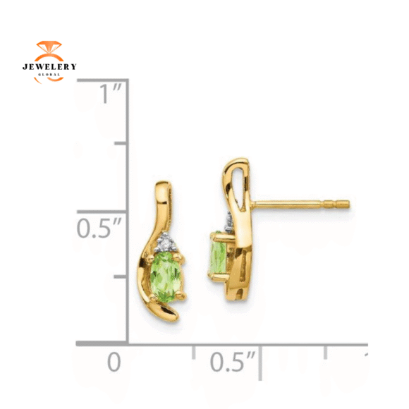 14KT GOLD DIAMOND AND OVAL PERIDOT EARRINGS - Image 4