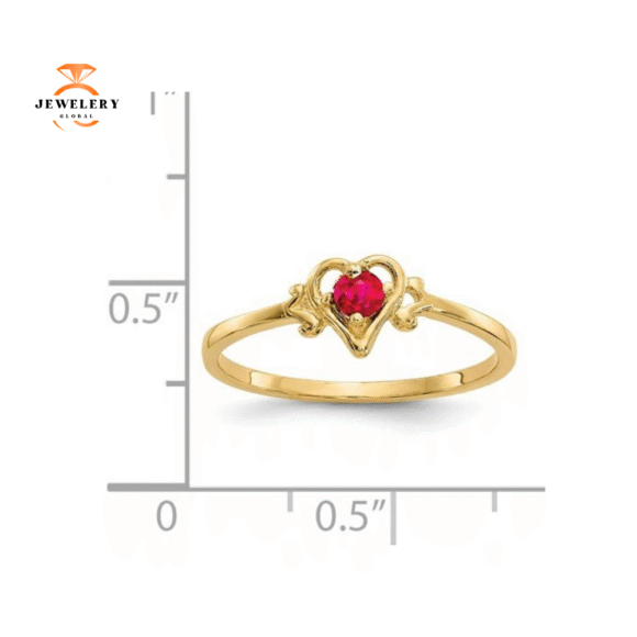 14KT GOLD ROUND RUBY BIRTHSTONE HEART RING - Image 6