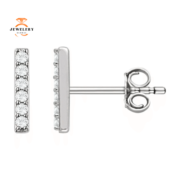 14KT Gold Vertical Bar 1/10 CTW Diamond Earrings - Image 3
