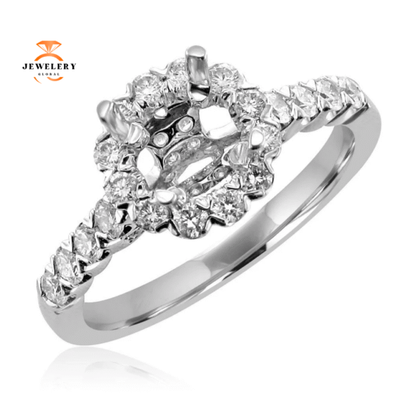 14KT White Gold .62 CTW Diamond Halo Setting for 1 CT Round