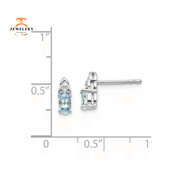 14KT GOLD 0.40 CARAT OVAL AQUAMARINE & DIAMOND EARRINGS - Image 2