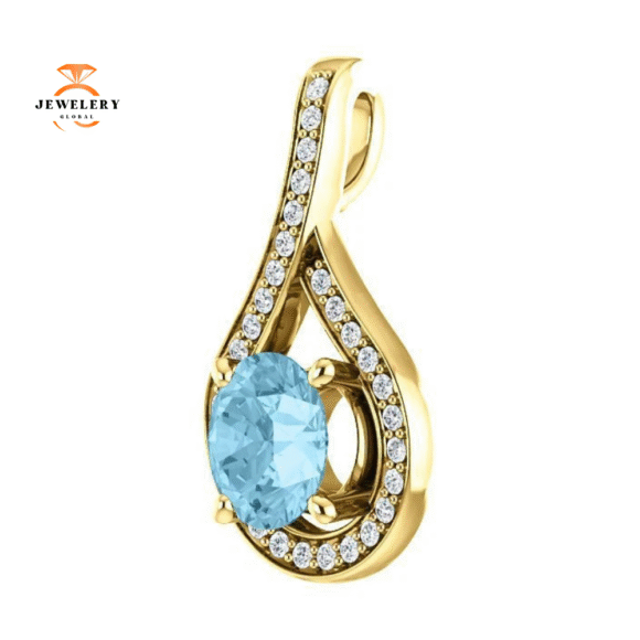 14KT GOLD 0.75 CT AQUAMARINE & .08 CTW DIAMOND DROP PENDANT - Image 2