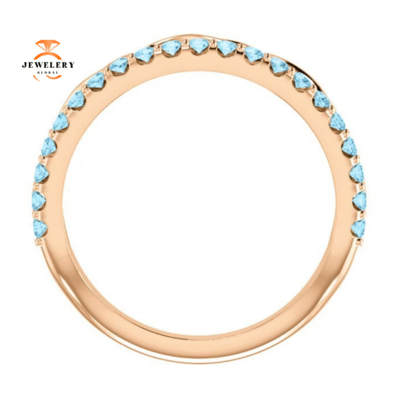 14KT GOLD 0.35 CTW AQUAMARINE INFINITY STACKABLE RING - Image 6