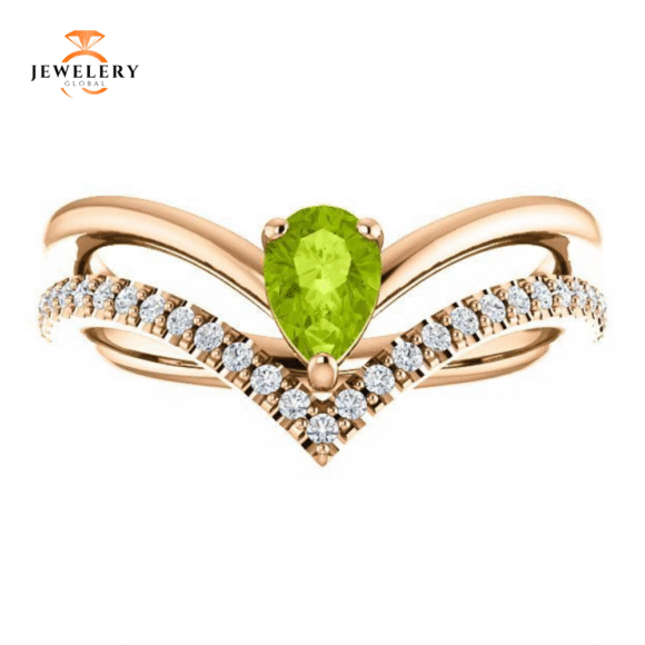 14KT GOLD 0.48 CT PERIDOT & 0.16 CTW DIAMOND NEGATIVE SPACE "V" RING - Image 2