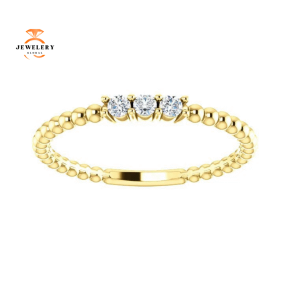 14KT GOLD 1/10 CTW DIAMOND 3 STONE BBEADED STACKABLE RING - Image 10