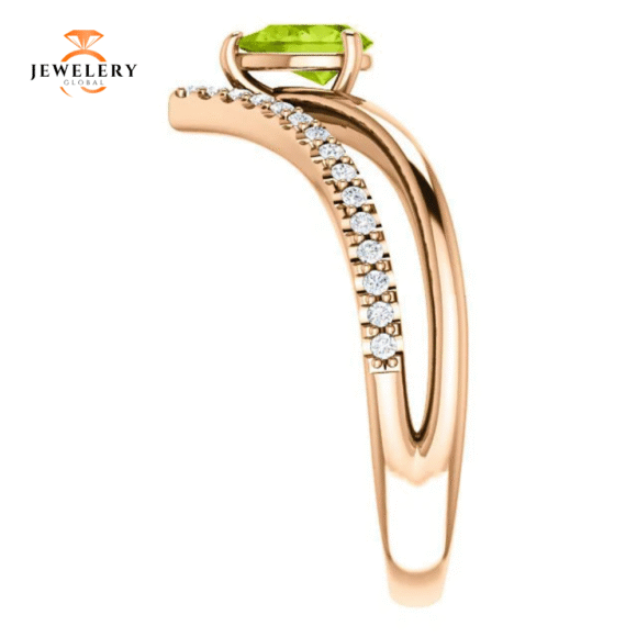 14KT GOLD 0.48 CT PERIDOT & 0.16 CTW DIAMOND NEGATIVE SPACE "V" RING - Image 4