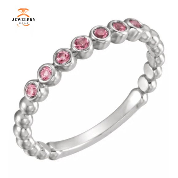 14KT GOLD 0.21 CTW PINK TOURMALINE BEADED STACKABLE RING