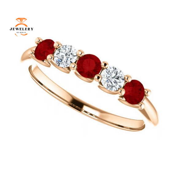 14KT GOLD 0.48 CTW RUBY & 0.20 CTW DIAMOND 5 STONE BAND - Image 8
