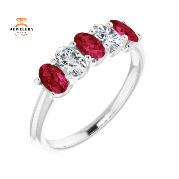 14KT GOLD 0.96 CTW RUBY & 0.50 CTW DIAMOND OVAL 5 STONE BAND - Image 6