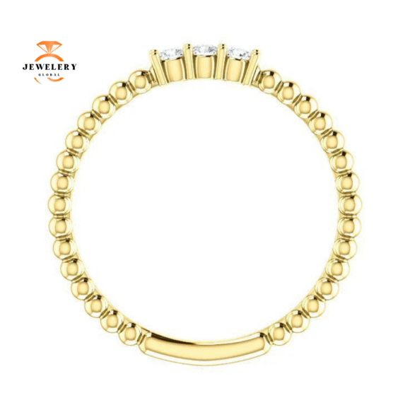 14KT GOLD 1/10 CTW DIAMOND 3 STONE BBEADED STACKABLE RING - Image 11