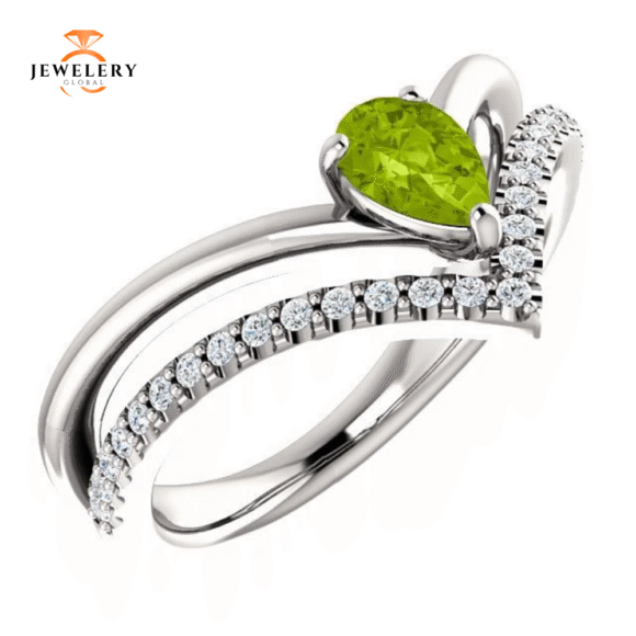 14KT GOLD 0.48 CT PERIDOT & 0.16 CTW DIAMOND NEGATIVE SPACE "V" RING - Image 5