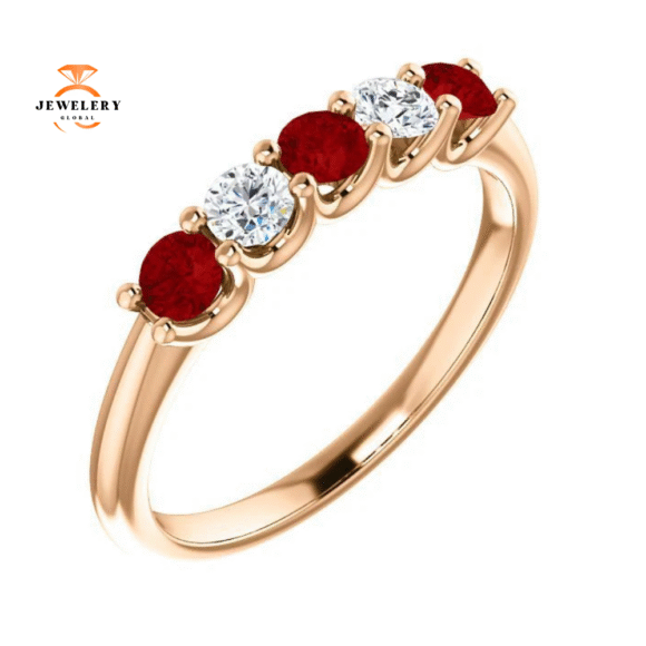 14KT GOLD 0.48 CTW RUBY & 0.20 CTW DIAMOND 5 STONE BAND - Image 9
