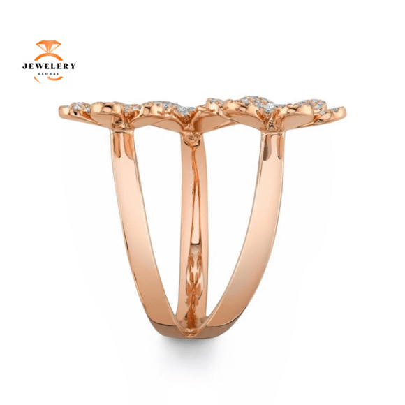 14KT GOLD 0.62 CTW PAVE DIAMOND 3 FLOWER RING - Image 3
