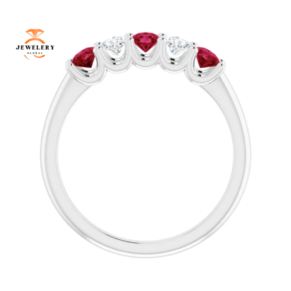 14KT GOLD 0.96 CTW RUBY & 0.50 CTW DIAMOND OVAL 5 STONE BAND - Image 7