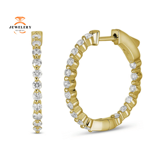14KT GOLD 1.00CTW ROUND DIAMOND HOOP EARRINGS