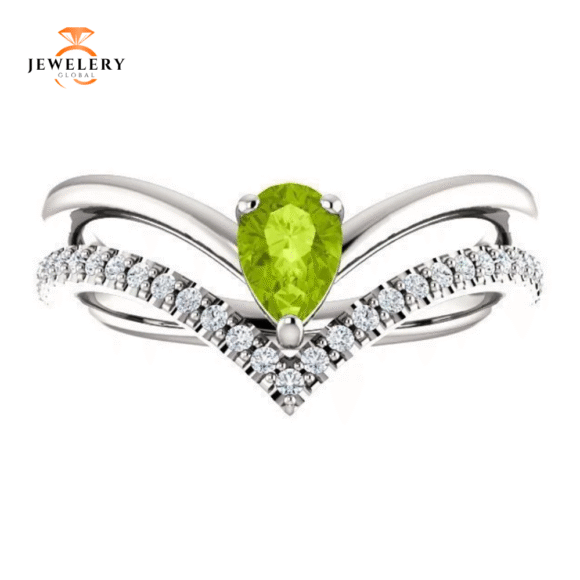 14KT GOLD 0.48 CT PERIDOT & 0.16 CTW DIAMOND NEGATIVE SPACE "V" RING - Image 6