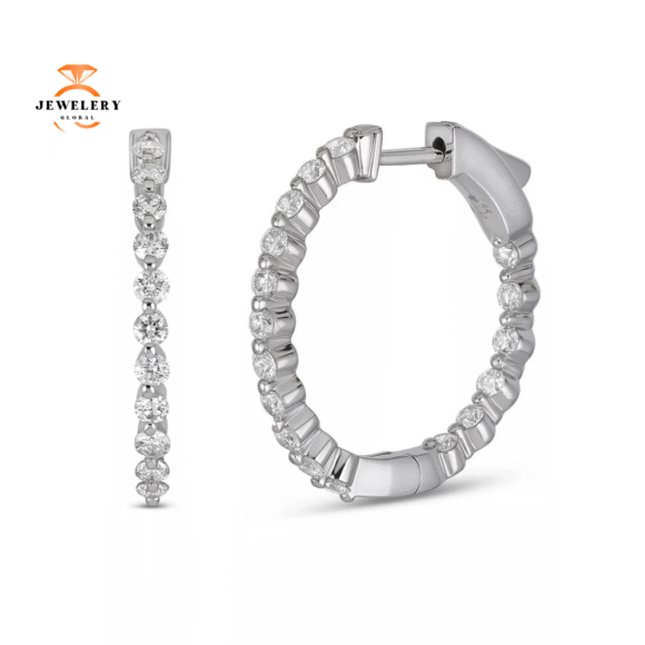 14KT GOLD 1.00CTW ROUND DIAMOND HOOP EARRINGS - Image 2