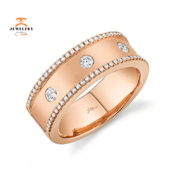 14KT GOLD 0.35 CTW DIAMOND OUTER ACCENT BAND - Image 2