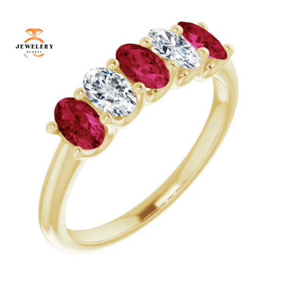 14KT GOLD 0.96 CTW RUBY & 0.50 CTW DIAMOND OVAL 5 STONE BAND - Image 10