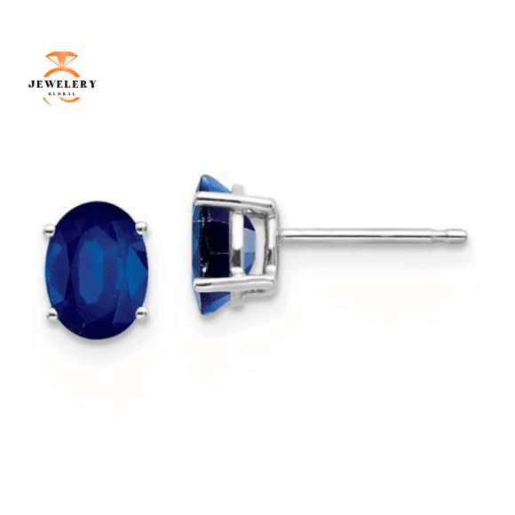 14KT GOLD 2.10 CTW OVAL BLUE SAPPHIRE STUD EARRINGS