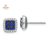 14KT GOLD 0.48 CTW SAPPHIRE & 0.20 CTW DIAMOND SQUARE CLUSTER HALO EARRINGS
