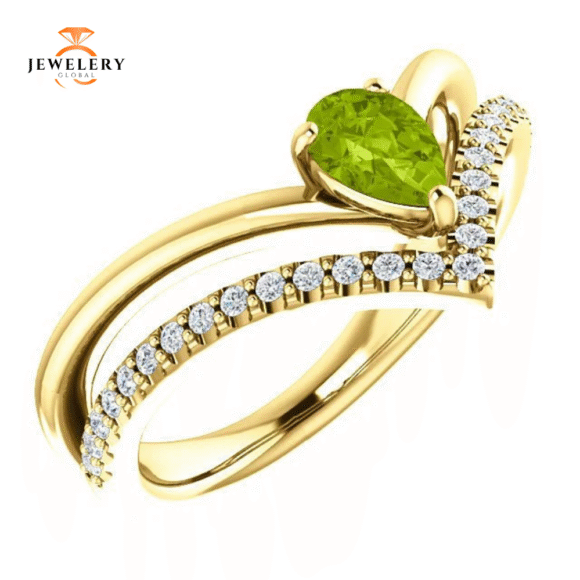 14KT GOLD 0.48 CT PERIDOT & 0.16 CTW DIAMOND NEGATIVE SPACE "V" RING - Image 9