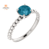 14KT GOLD 1.05 CT LONDON BLUE TOPAZ BEADED SOLITAIRE RING
