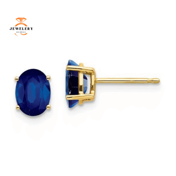 14KT GOLD 2.10 CTW OVAL BLUE SAPPHIRE STUD EARRINGS - Image 2