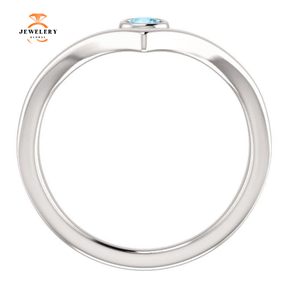 14KT GOLD 0.10 CT ROUND AQUAMARINE BEZEL-SET "V" RING - Image 8